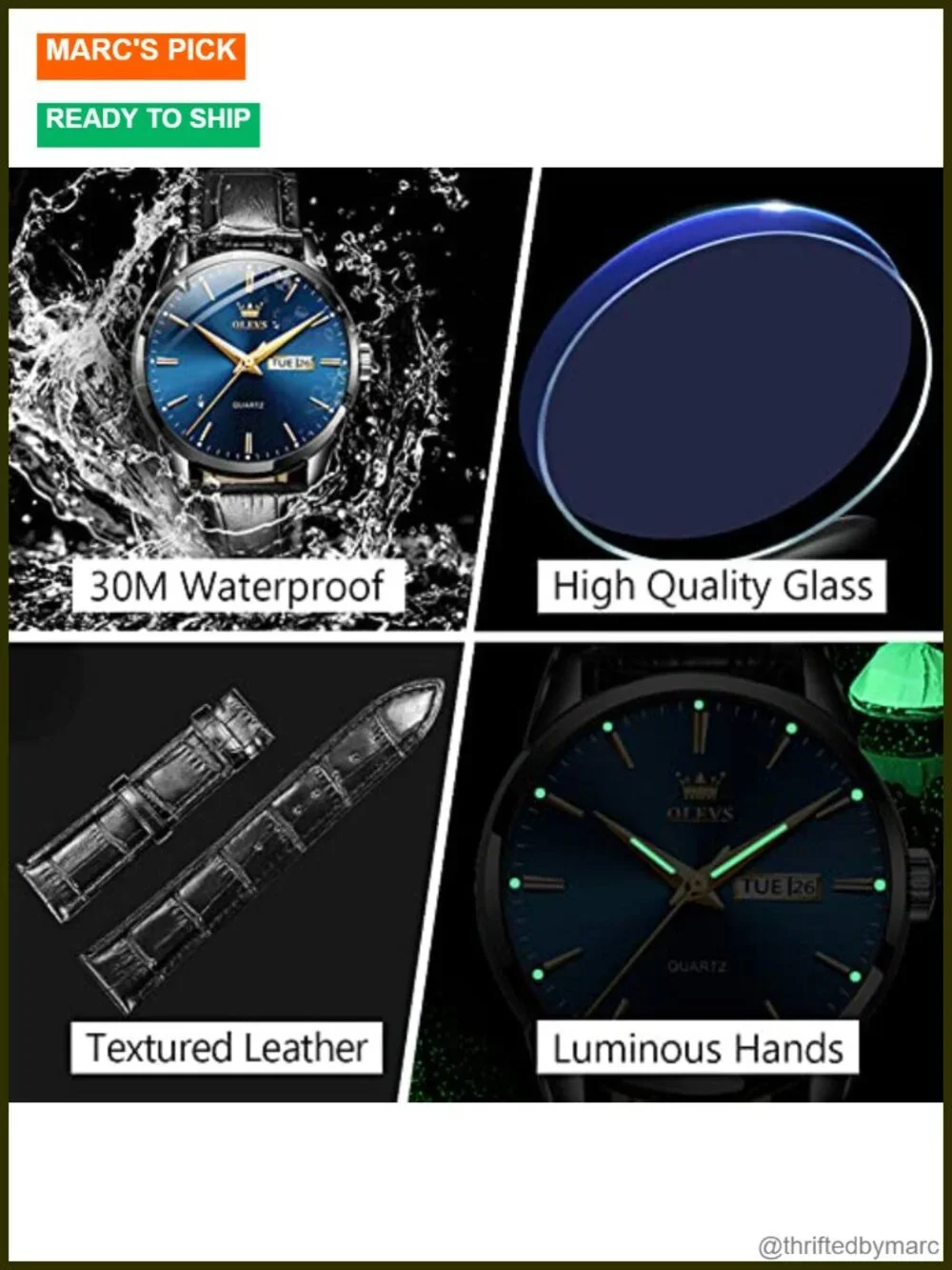 Men's Simple Dress Watch with Day and Date, Luminous Hands, Quartz Movement,